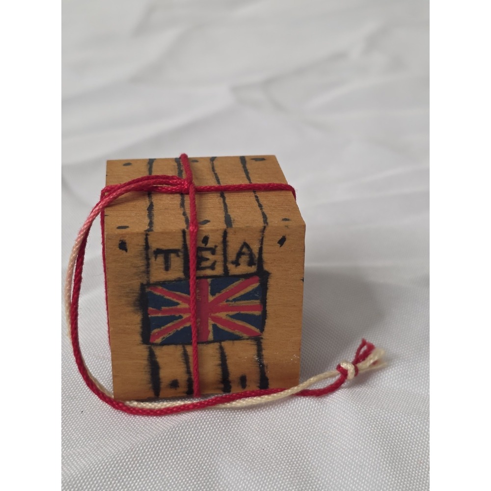 Small Hand-Painted Wood Trinket Box Tea Crate Union Jack String Tie Boston